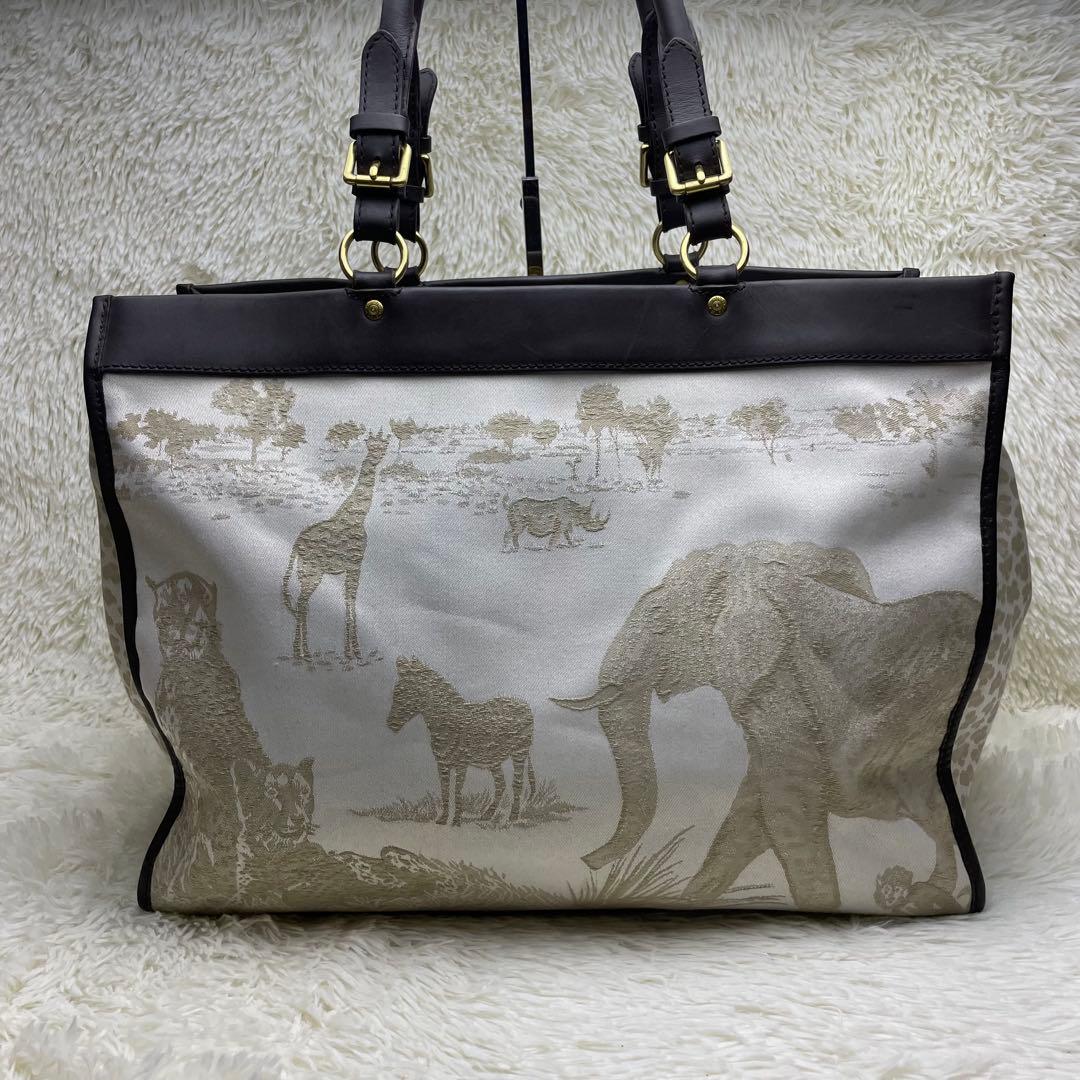 【美品】ハンティングワールド トートバッグ サファリ A4収納可 キャンバス 象