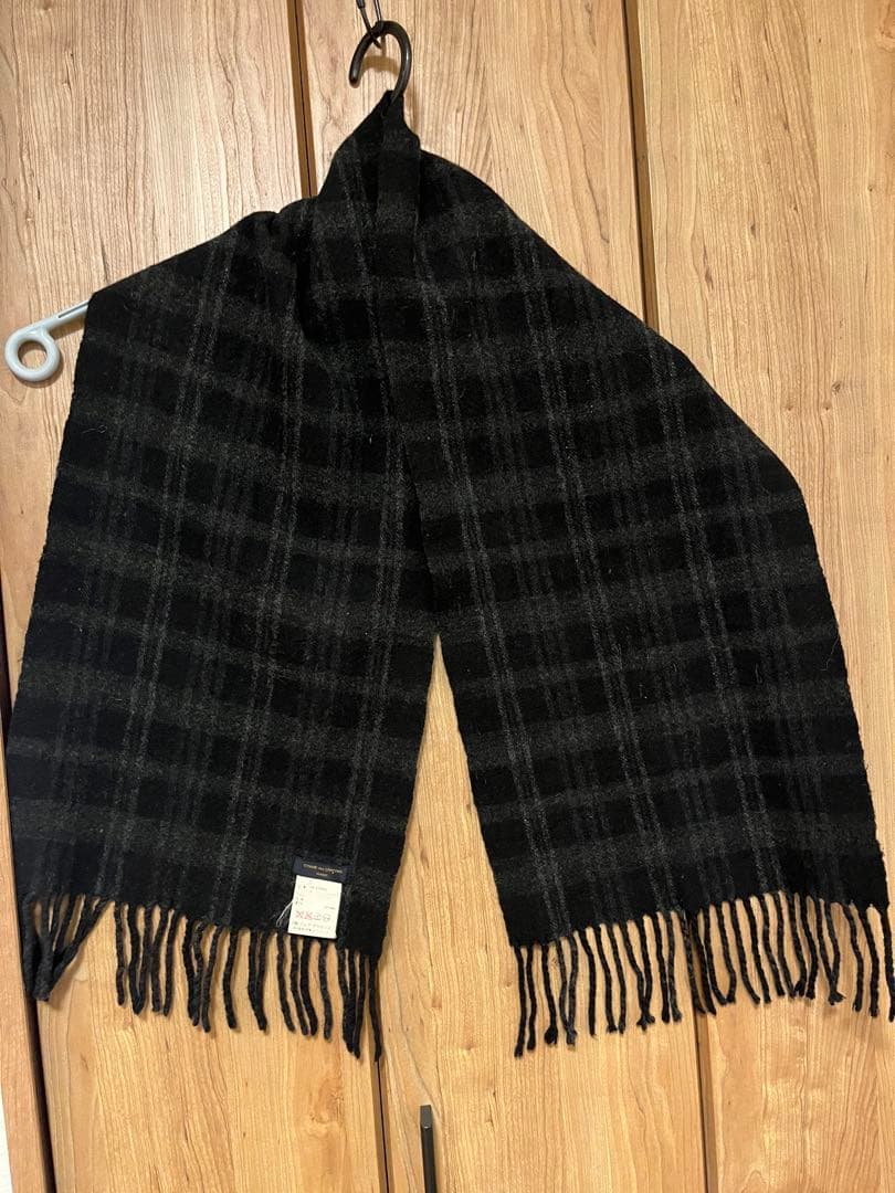 コムデギャルソン オム マフラー チェック グレー黒 メンズ　ウール100%