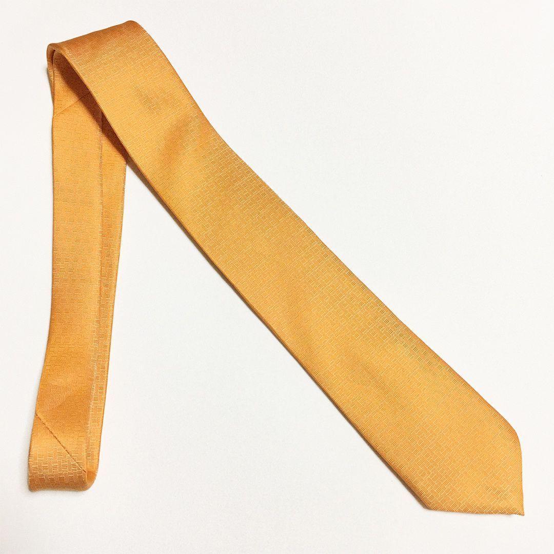 未使用級 エルメス HERMES ネクタイ シルク100% オレンジ H柄