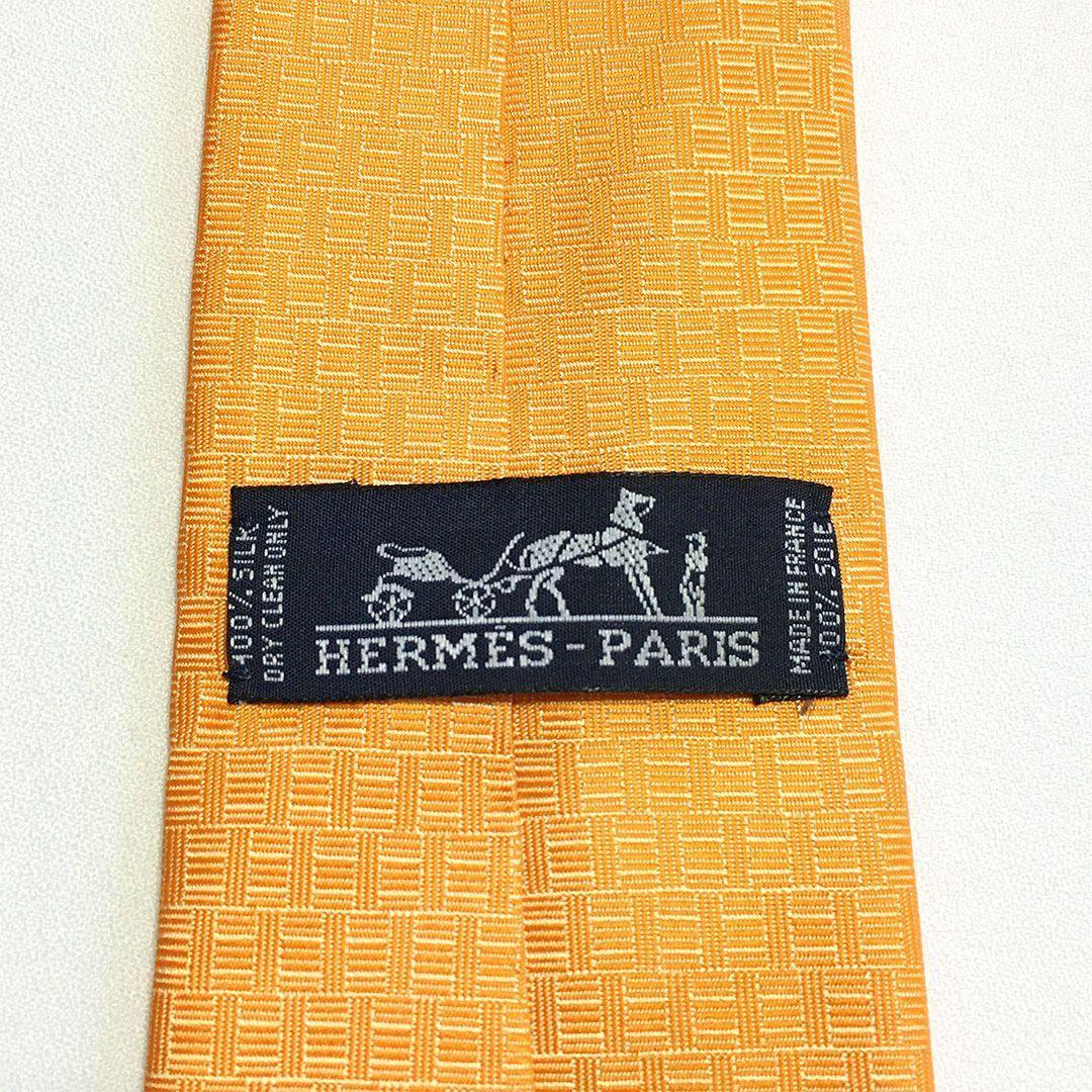 未使用級 エルメス HERMES ネクタイ シルク100% オレンジ H柄