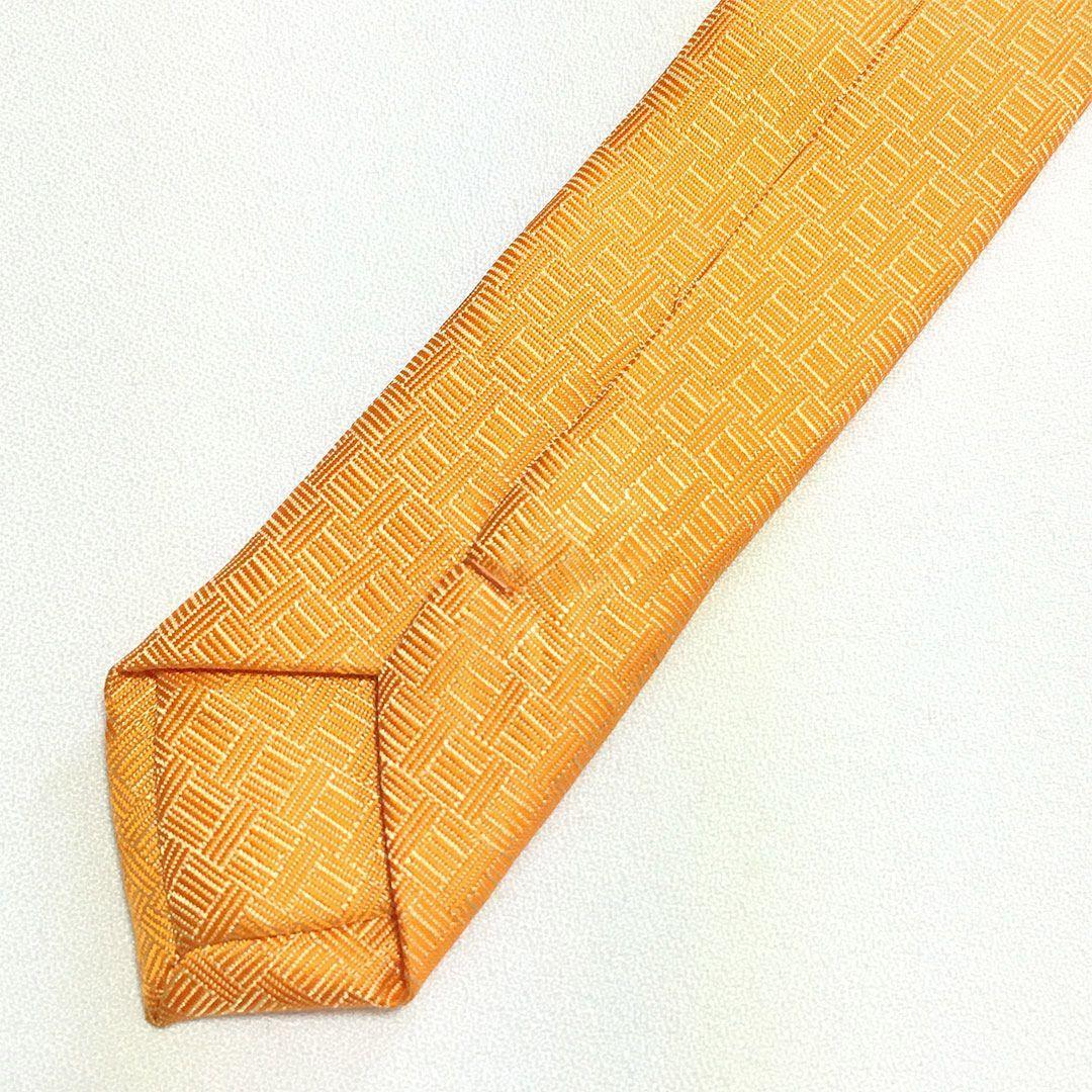 未使用級 エルメス HERMES ネクタイ シルク100% オレンジ H柄