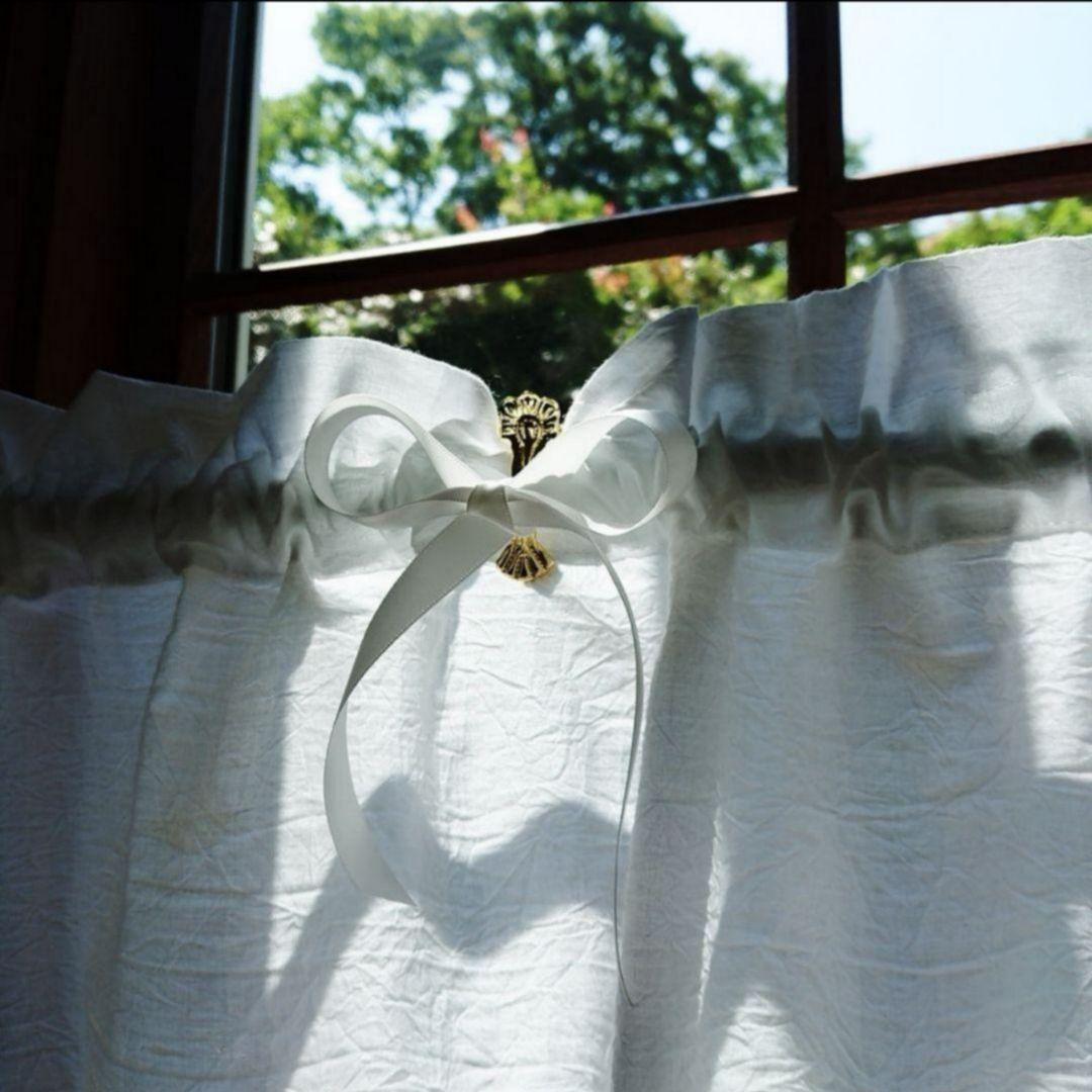 ホワイトコットン３wayカフェカーテン♪200cm×58cm レース モノトーン