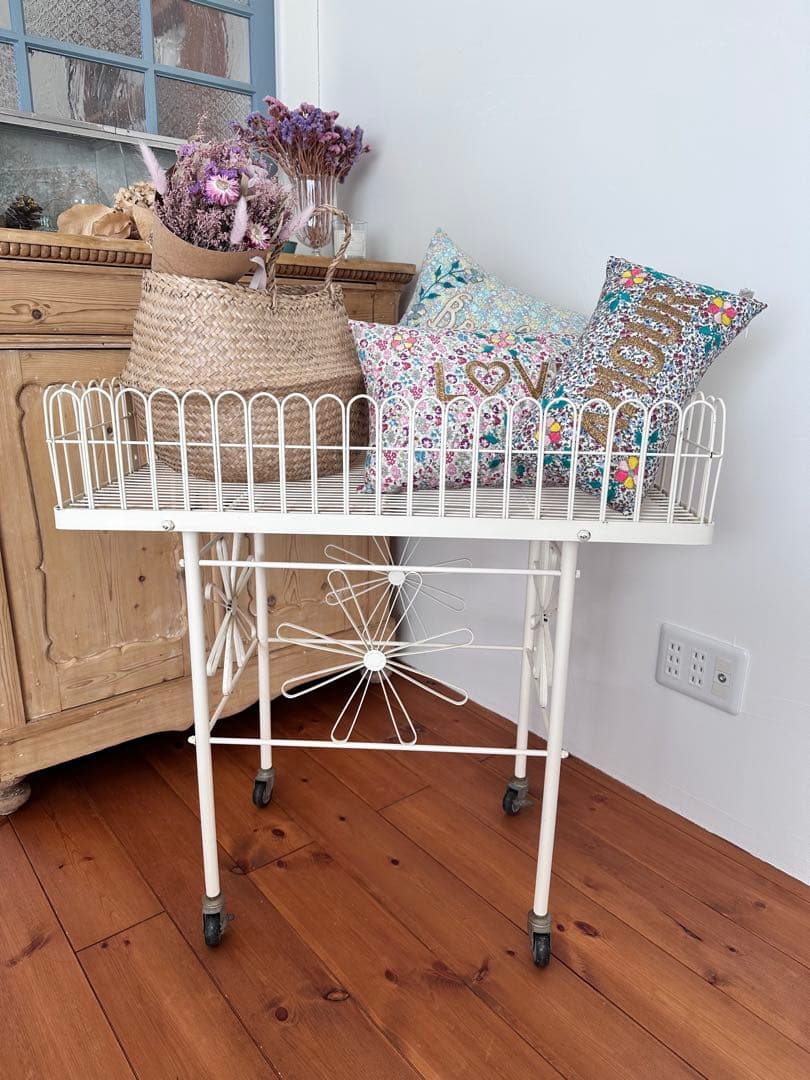 フランスアンティーク　アイアンワゴン　ガーデニング　フラワーワゴンキャスター付き