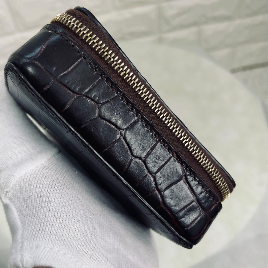 SMYTHSON/スマイソン、小物入れ、ジュエリーケース、型押し、ダークブラウン