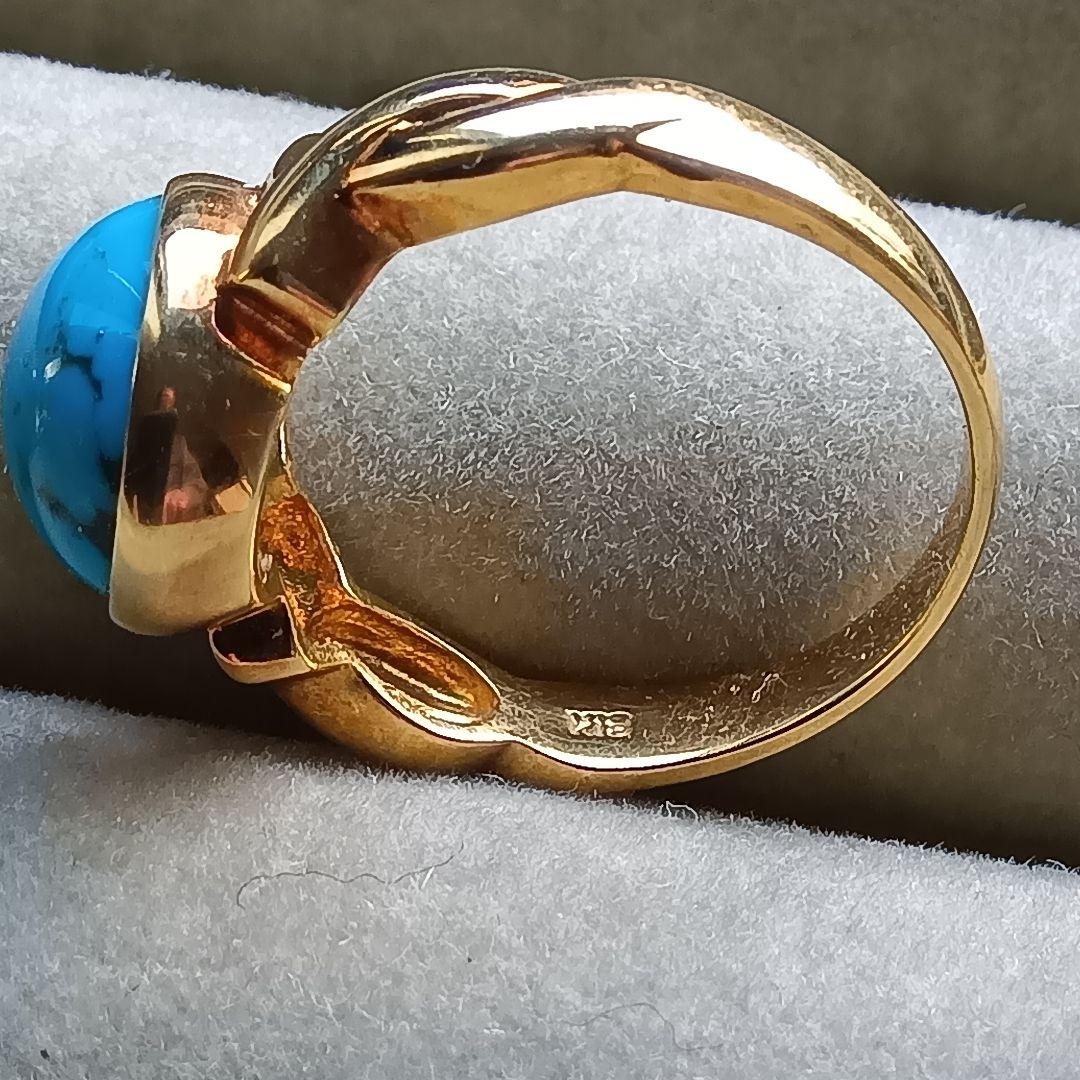 ターコイズトルコ石付リングK１８　 重量合計４.２gの単純計算価格７７,４００円