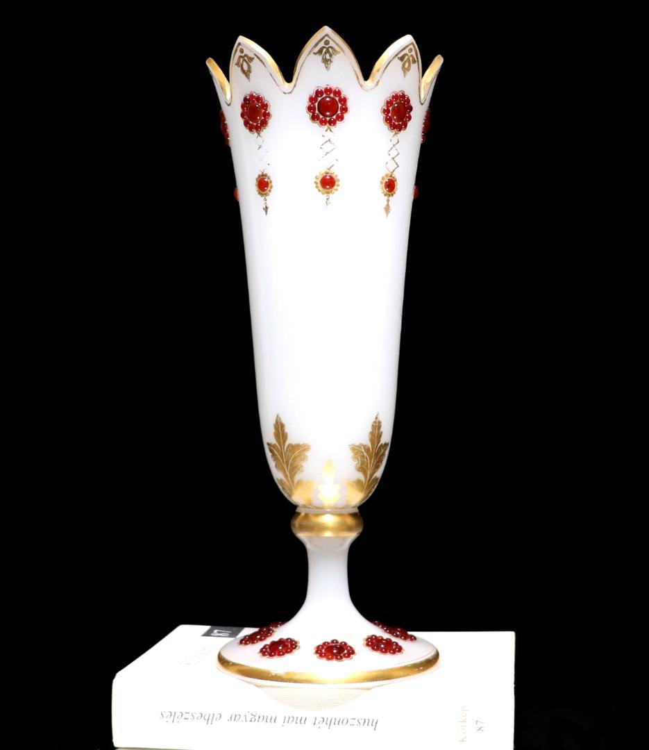 オールド・バカラ 美術館級 カボションガラス装飾金彩オパーリンガラス製大型花瓶