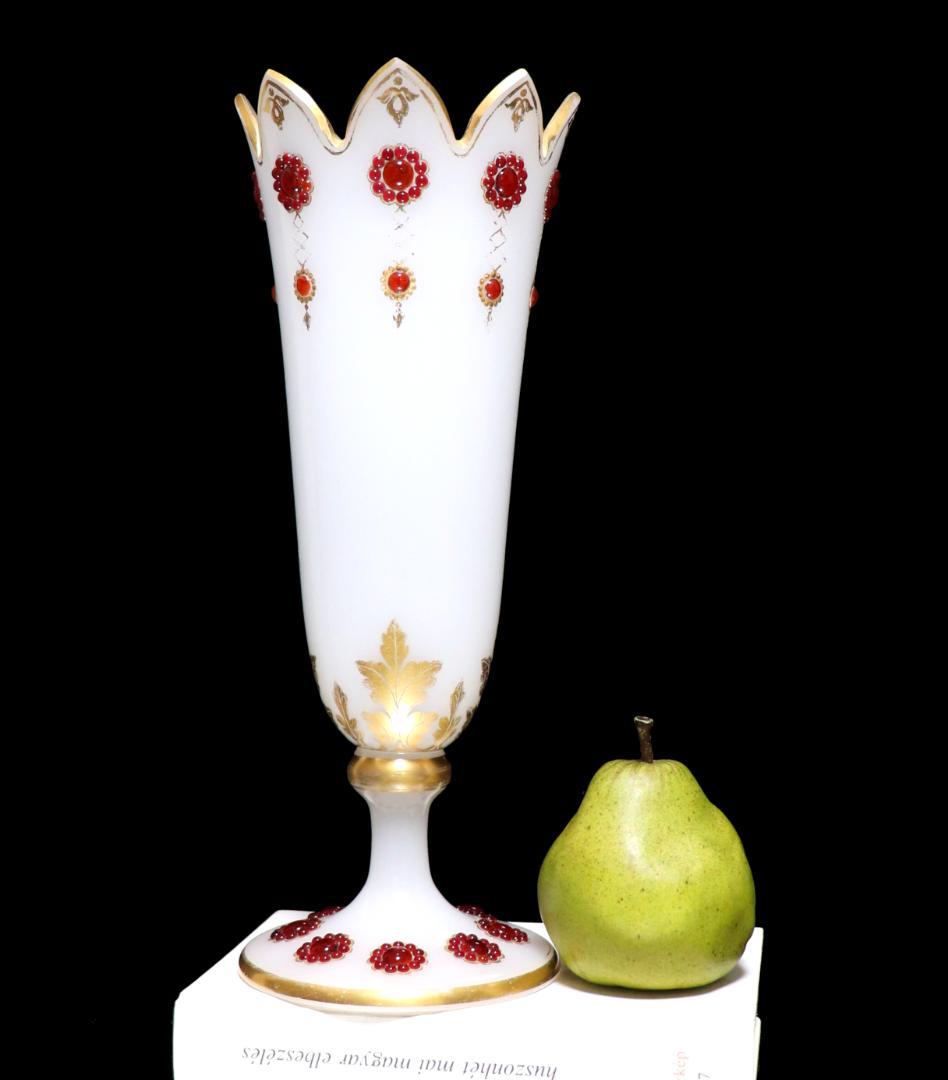 オールド・バカラ 美術館級 カボションガラス装飾金彩オパーリンガラス製大型花瓶