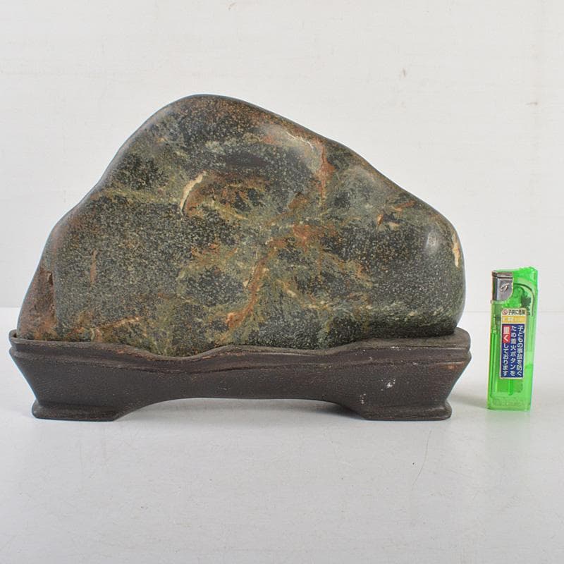 にの　鑑賞石　菊花石　置物　重さ約3019g　唐木台付　C　R6678