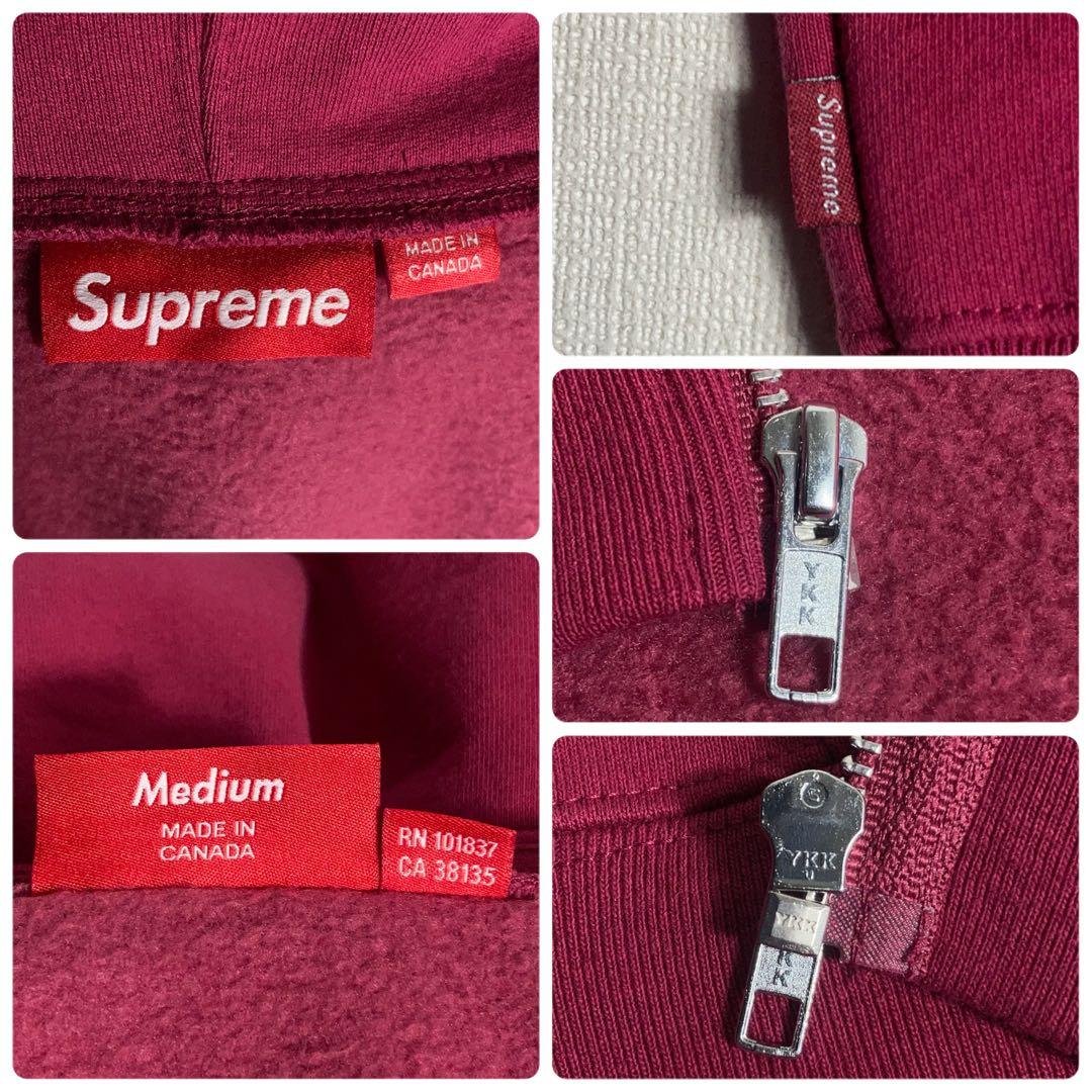 【美品】SUPREME フルジップパーカー Sロゴ 刺繍 ボルドー M