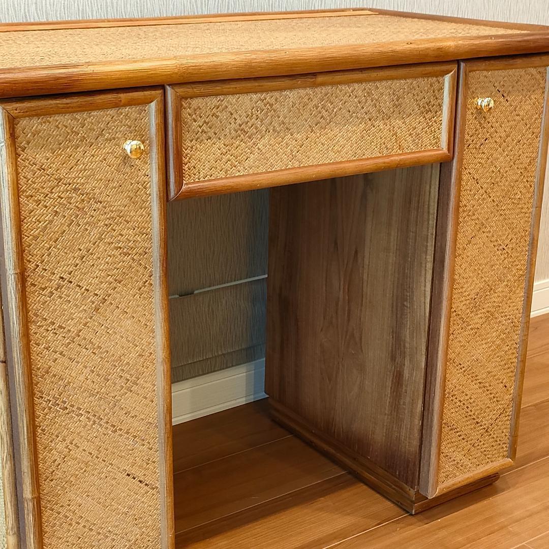 ラタン　机　スツール付き　 引出し７杯　書机