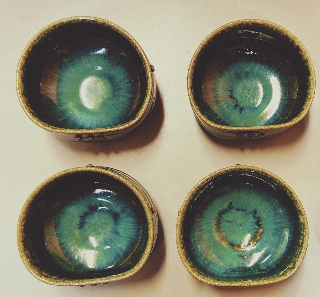 【値下げ】【未使用5客】 熊谷保興 上野焼 緑釉 向付