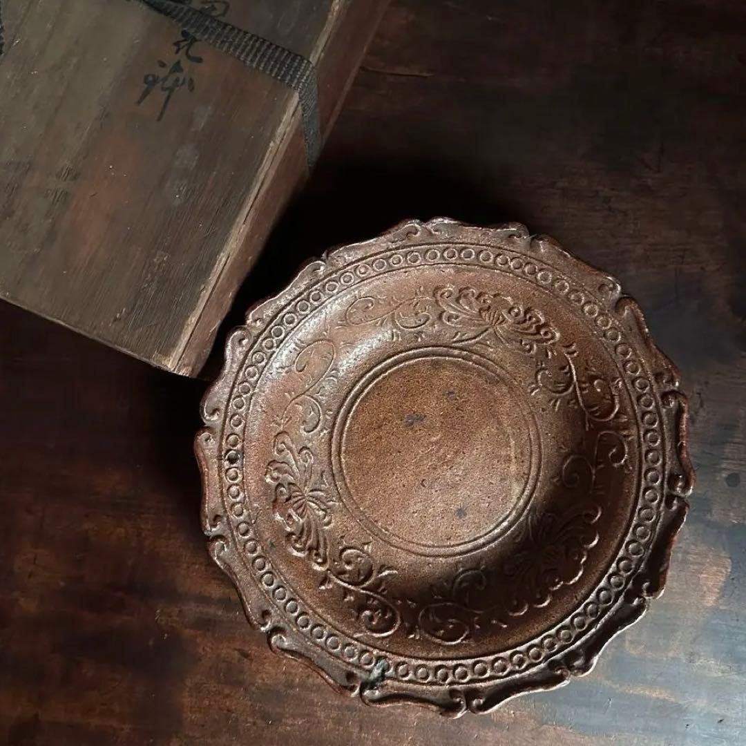 初代加藤善治 花形平鉢 「七十九翁 早梅亭造之」銘 加藤善治 平鉢 早梅亭