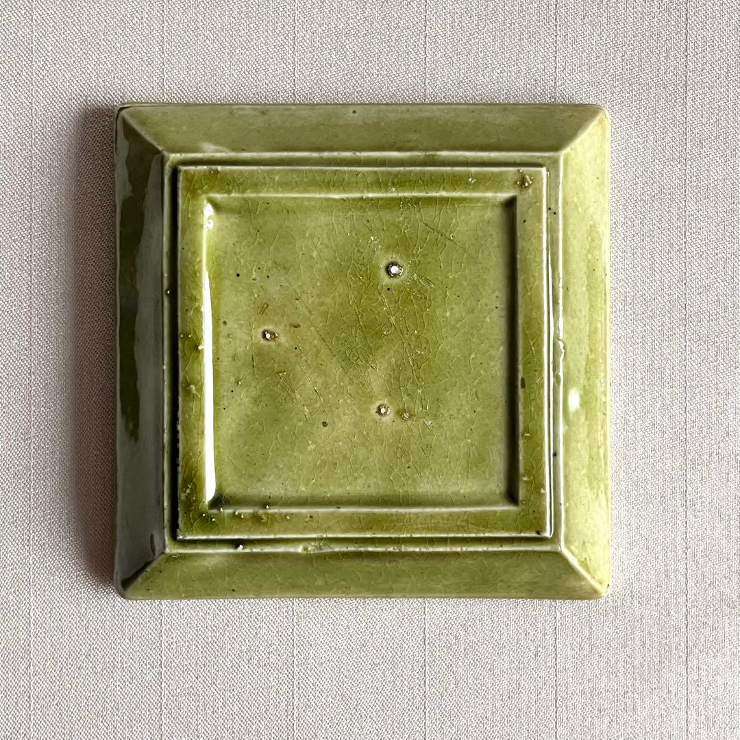 ★アンティーク　希少品 ★交趾焼　網目角皿　萌葱色 2枚