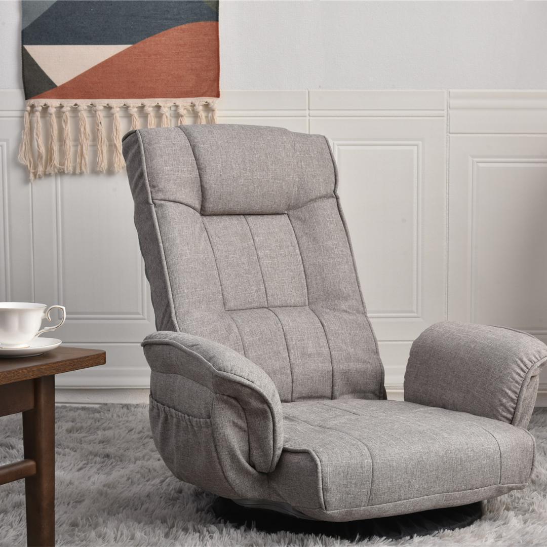 【ライトグレー】回転式座椅子 肘掛けハイバック 座いすリクライニング チェアー