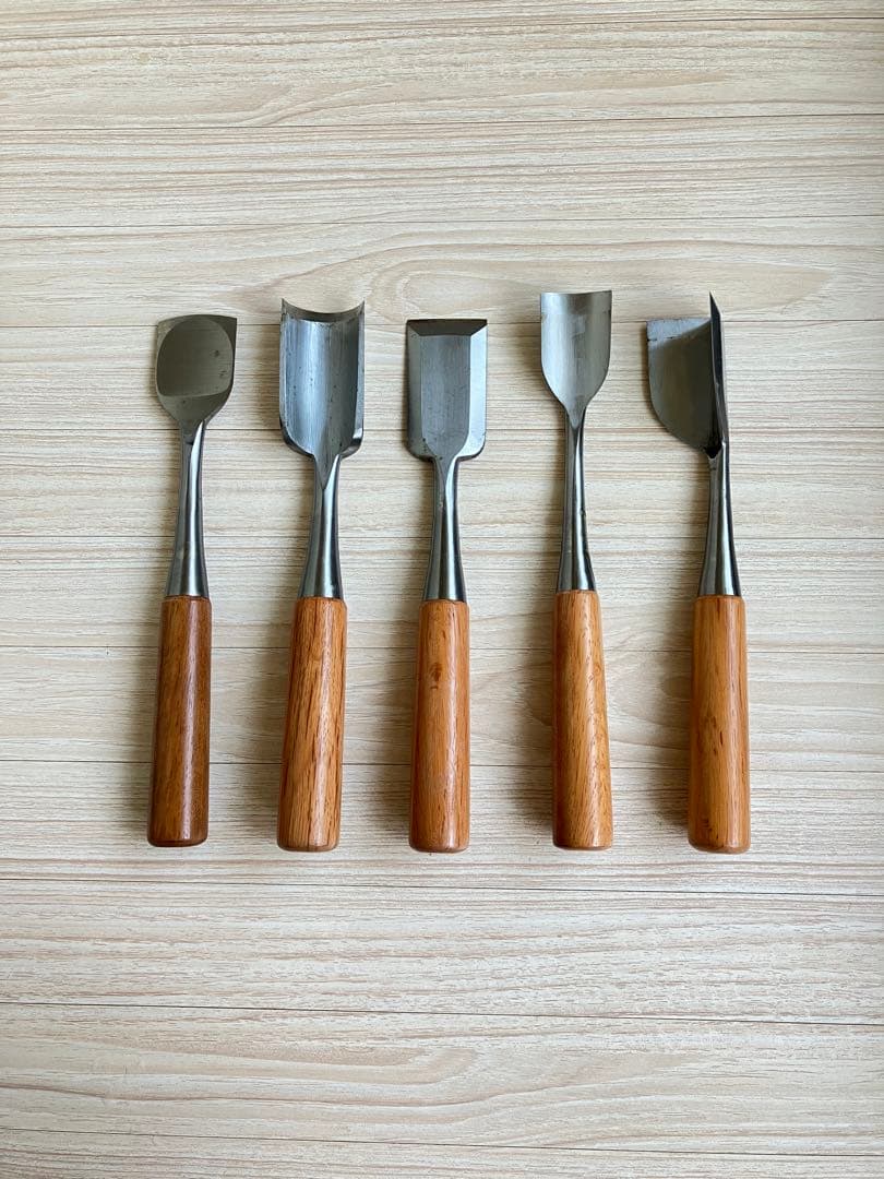 氷彫刻用 ノミ 鑿 5本セット（ケース付き） 彫刻刀 板前 和食用　氷細工