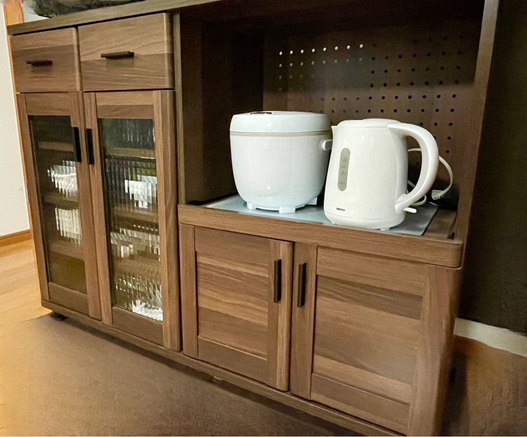 木製食器棚 ミニキッチンカウンター 幅120cm ブラウン完成品