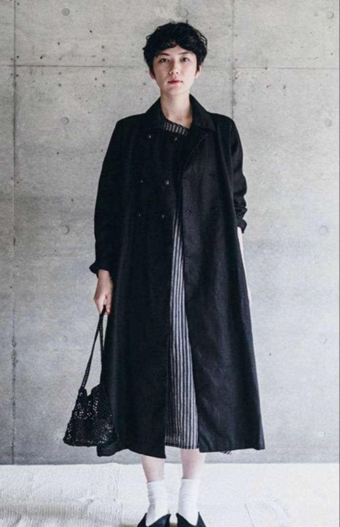 fog linen work フェイコート リネンロングコート 黒