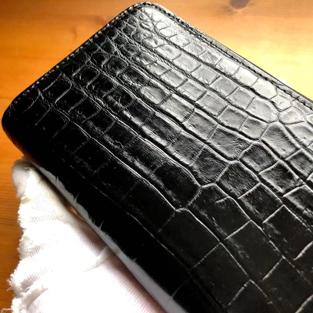 【クロコ1枚革】クロコダイル 高級長財布 サイフ メンズ ワニ革 レザー
