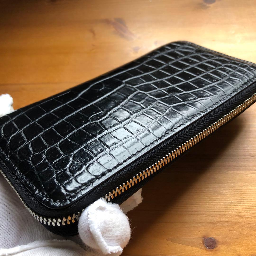 【クロコ1枚革】クロコダイル 高級長財布 サイフ メンズ ワニ革 レザー