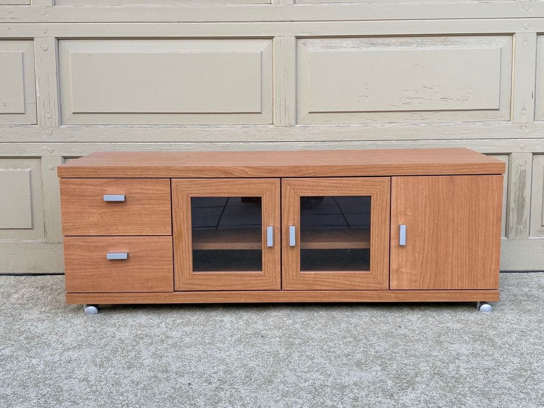 ローボード テレビボード リビングボード ガラス扉 ナチュラル キャスター付