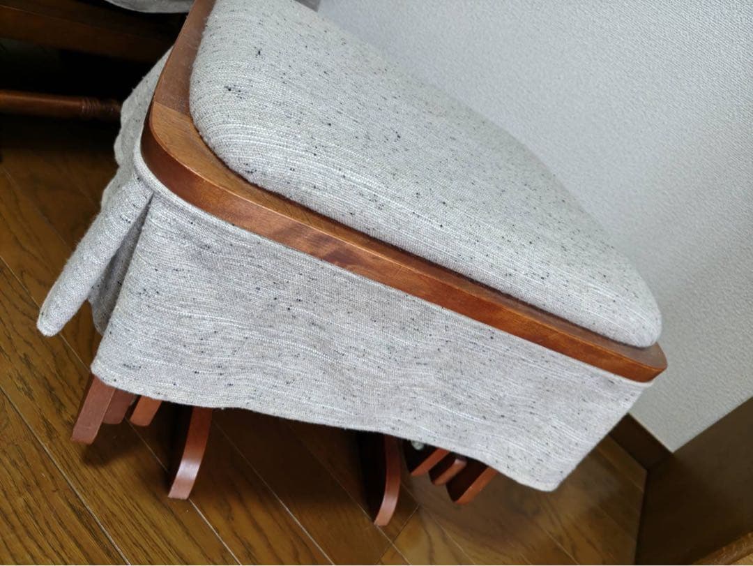 【最終価格！美品】アンティークロッキングチェア＆オットマン　ファブリック張替済