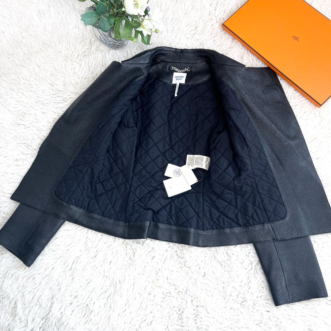未使用タグ付★HERMES★ディアスキン★レザー★ジャケット★ライダース