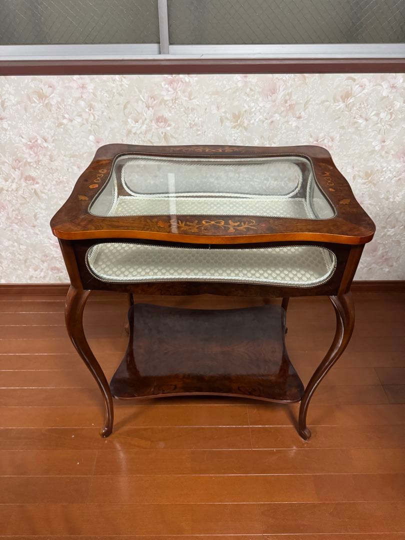 ディスプレイテーブル 木製 ガラス天板