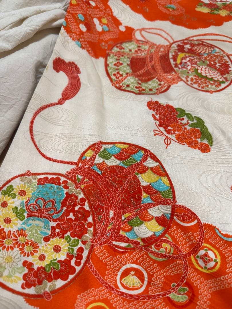 七五三 3歳 着物 被布 オレンジ 白