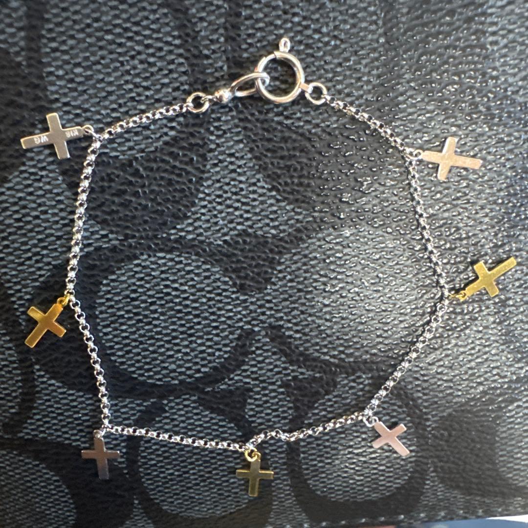 F*読様 クロスチャームブレスレット 18kwg イエローゴールド コンビ