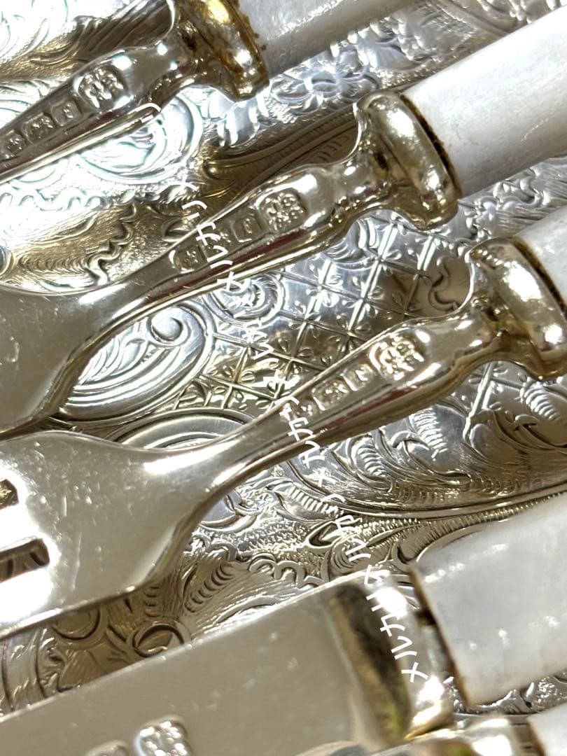 英国 純銀 白蝶貝 マザーオブパール デザート ナイフ＆フォーク セットジャンク