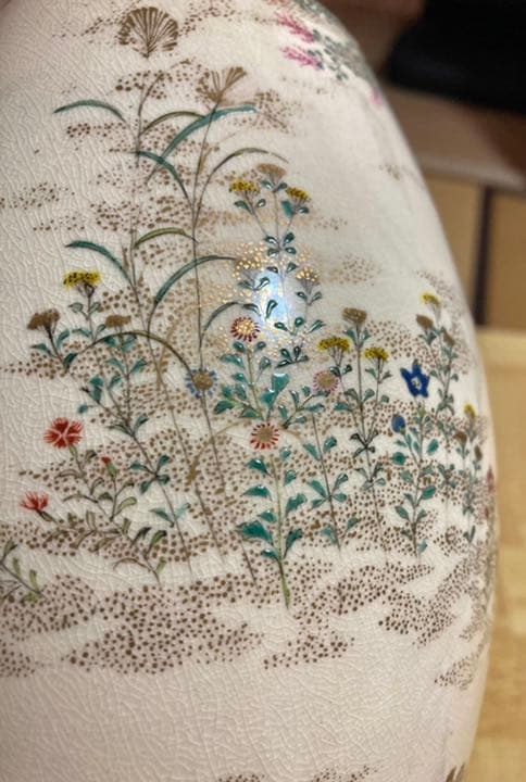 帯山与兵衛 色絵草花文 花瓶 帯山 明治 百年前 新品 国内流通品 京薩摩 壺