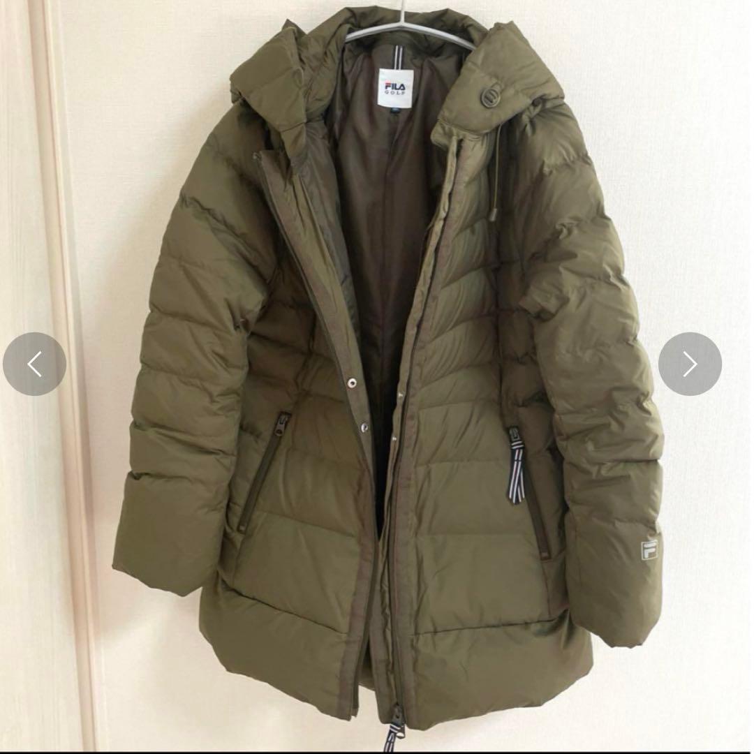 美品FILA GOLF フード取り外し可2wayダウンジャケット　カーキ　L L