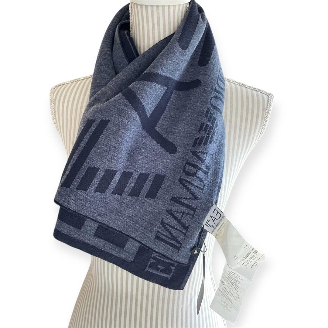 新品未使用　エンポリオアルマーニ　EA7 リバーシブル　ビッグロゴ　マフラー　紺