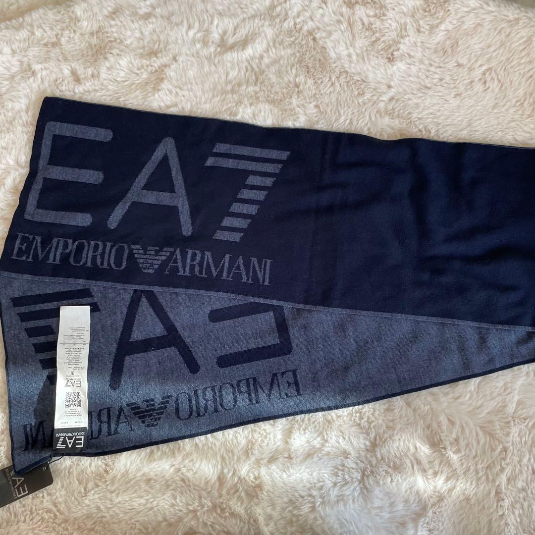 新品未使用　エンポリオアルマーニ　EA7 リバーシブル　ビッグロゴ　マフラー　紺