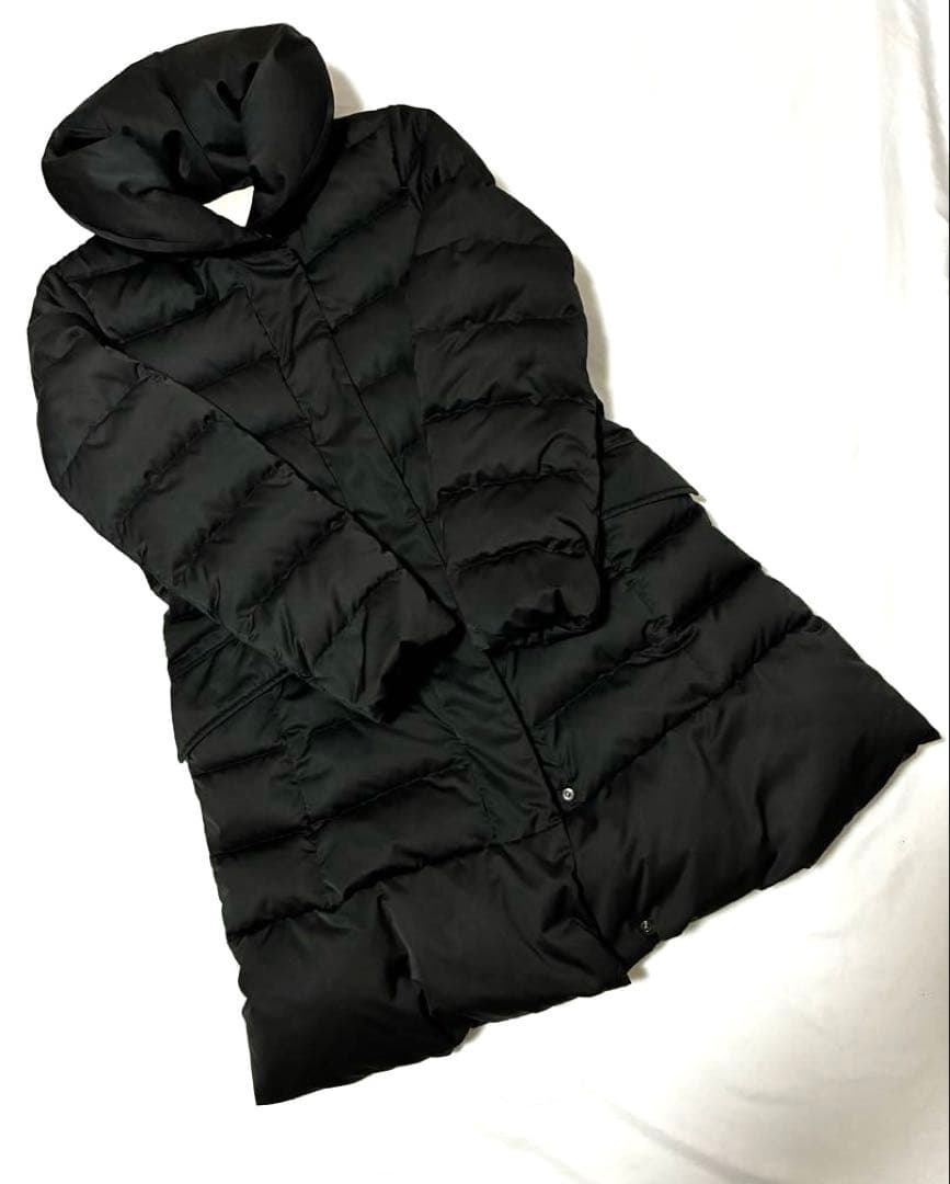 【自由区】ロングダウンコート　ショールカラー　黒　　女優襟　軽量　洗える　40