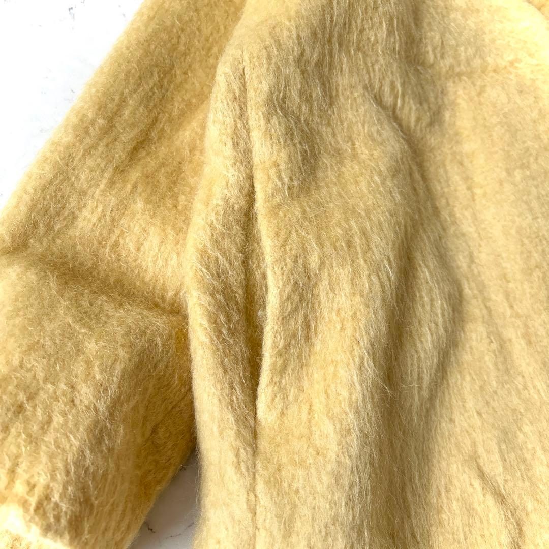 美品 アダムエロペ ウール モヘヤ シャギー ストール付 ロングコート 黄色