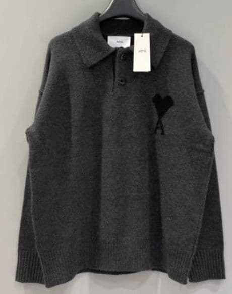 Ami Paris グレー ポロニット ハート刺繍 M