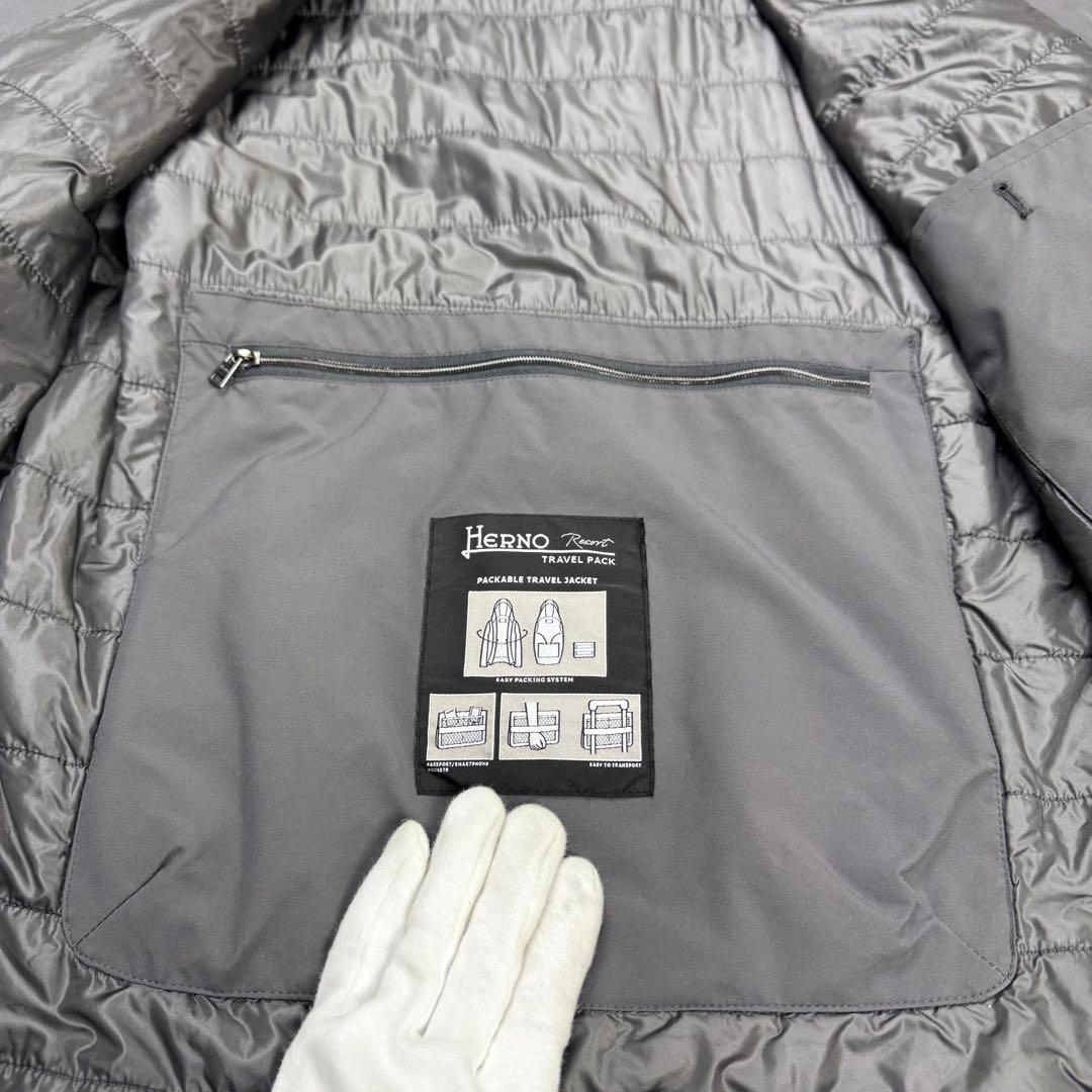 極美品 ヘルノ リゾート フード着脱可 ステンカラーコート グレー 46