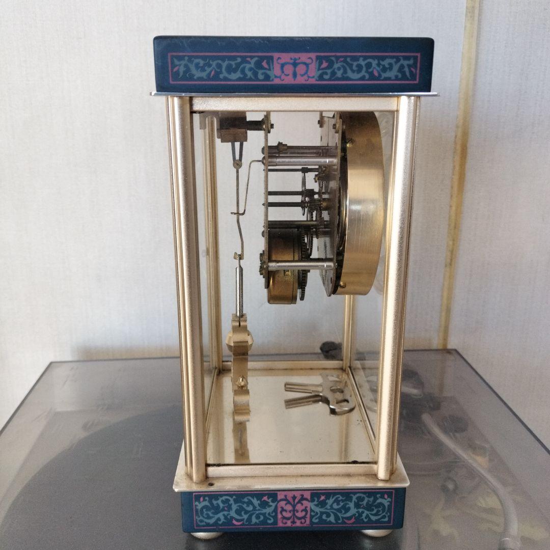 日本美術時計 Nマーク 手巻き ゼンマイ振り子式置時計 4面ガラス 【重厚感！】