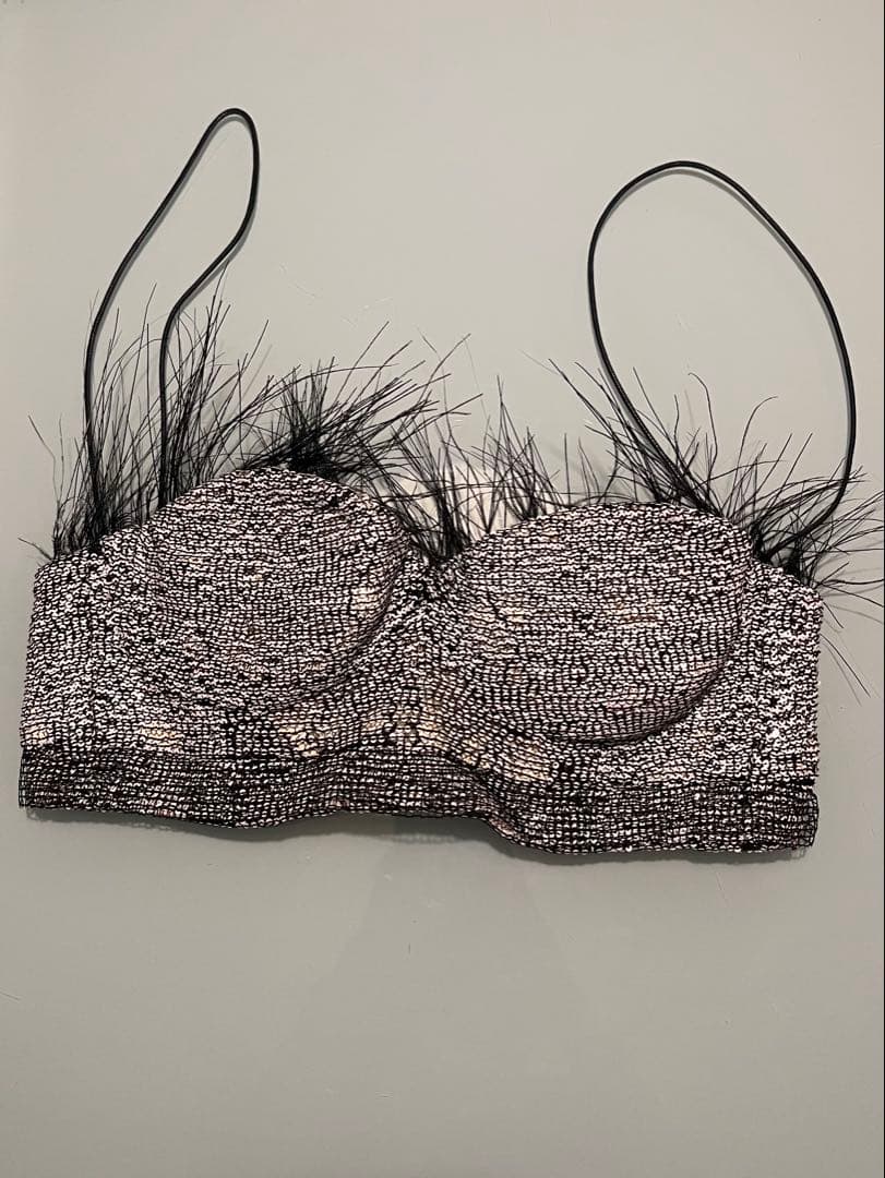 ⭕️ 美品 Rochas ロシャス スパンコール フェザー ブラトップ ビンテージ