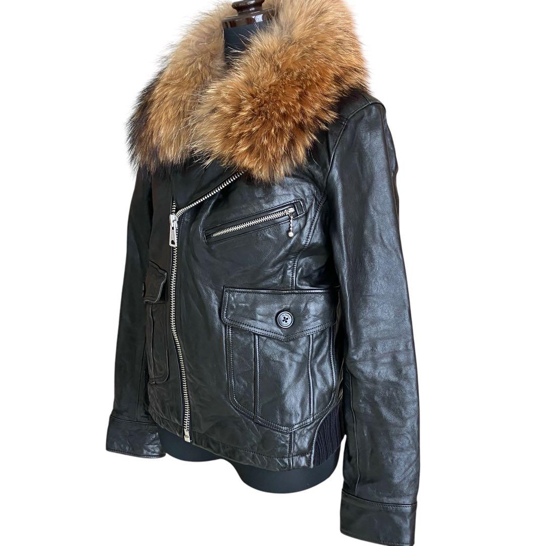 【希少・美品】 ヒステリックグラマー ファー 羊革 シワ加工 ダブルライダース