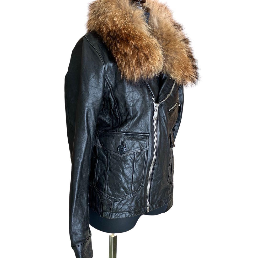 【希少・美品】 ヒステリックグラマー ファー 羊革 シワ加工 ダブルライダース