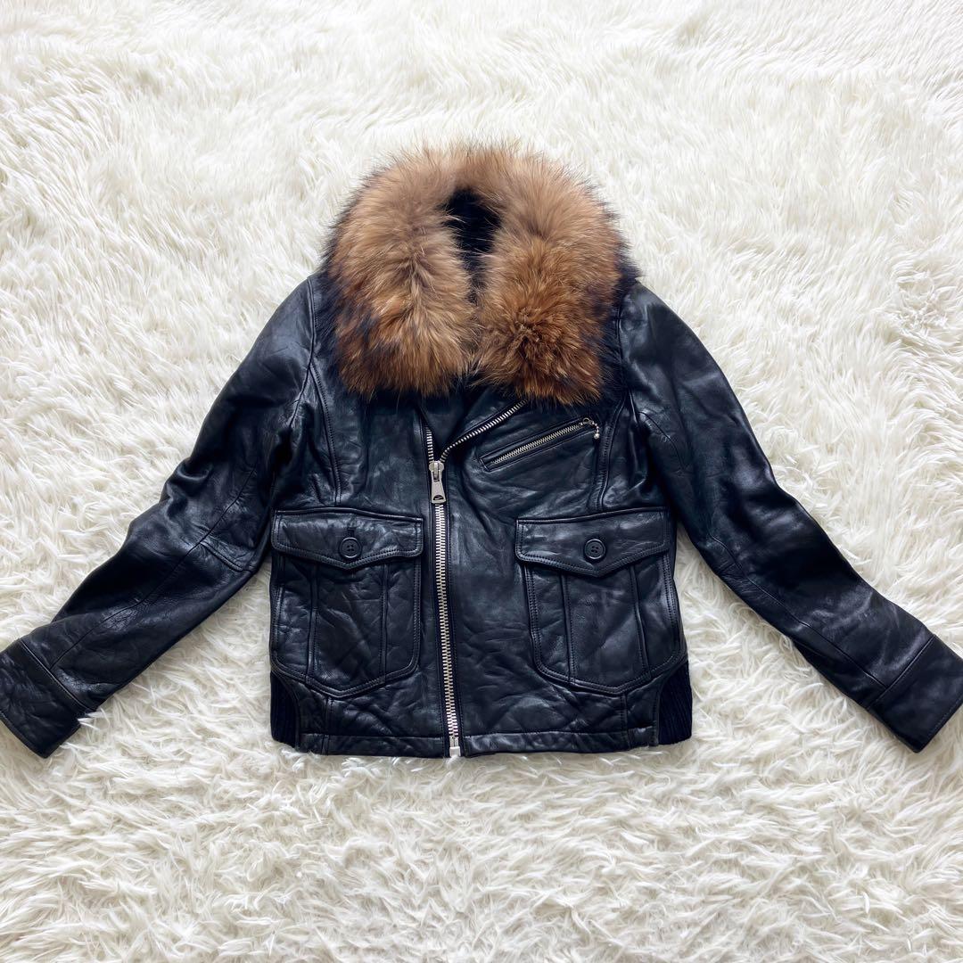 【希少・美品】 ヒステリックグラマー ファー 羊革 シワ加工 ダブルライダース