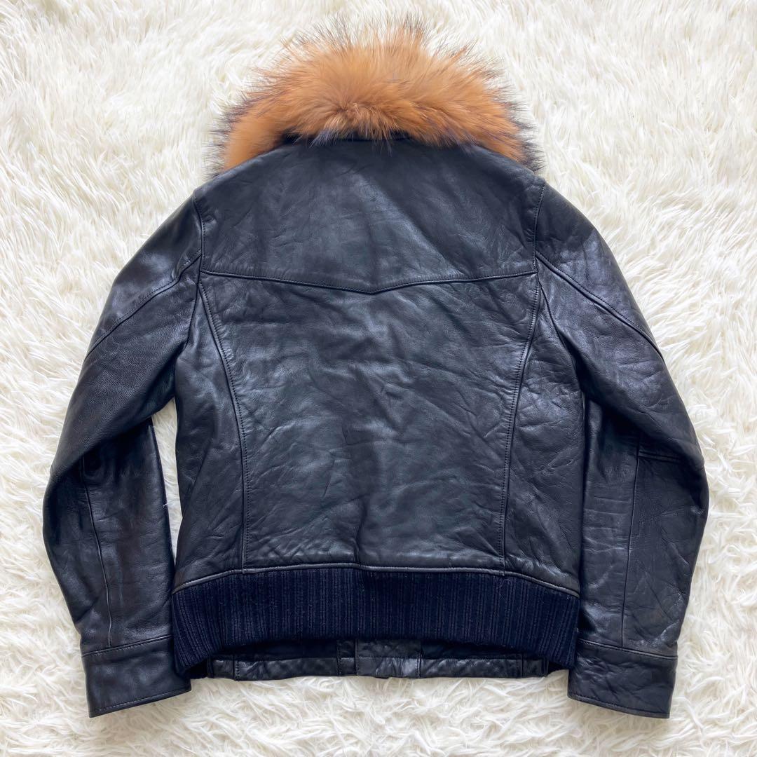 【希少・美品】 ヒステリックグラマー ファー 羊革 シワ加工 ダブルライダース