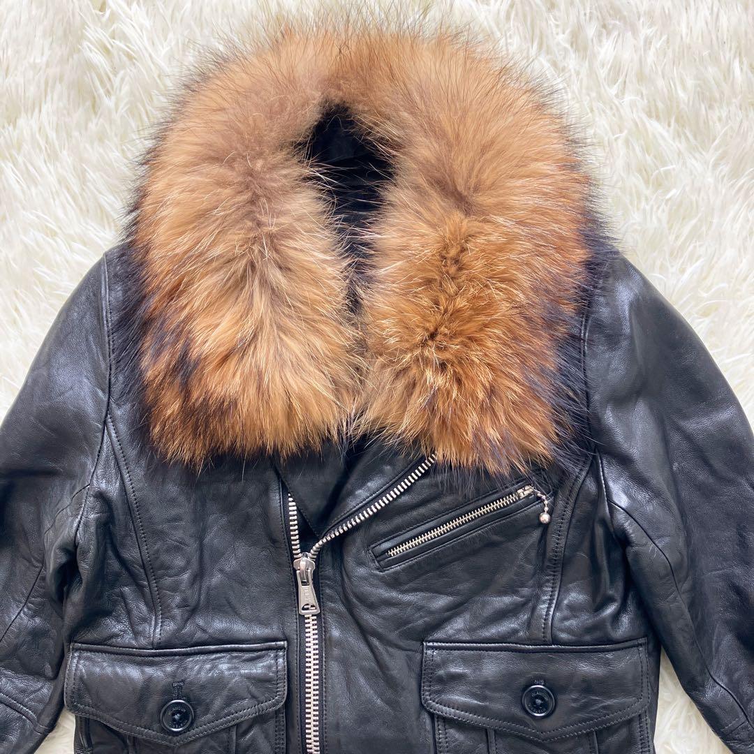 【希少・美品】 ヒステリックグラマー ファー 羊革 シワ加工 ダブルライダース