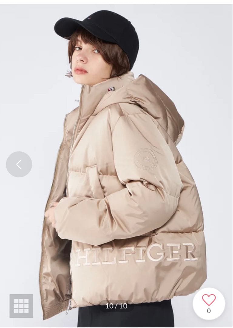 Mサイズ   サテン ダウンジャケット ベージュ