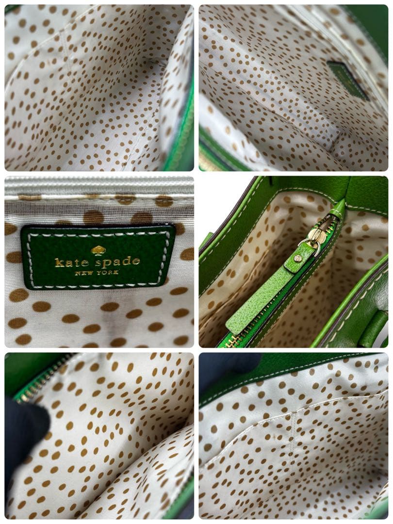 ダイヤ様ケイトスペードニューヨーク　トートバッグ　レザー　グリーン　肩掛け大容量