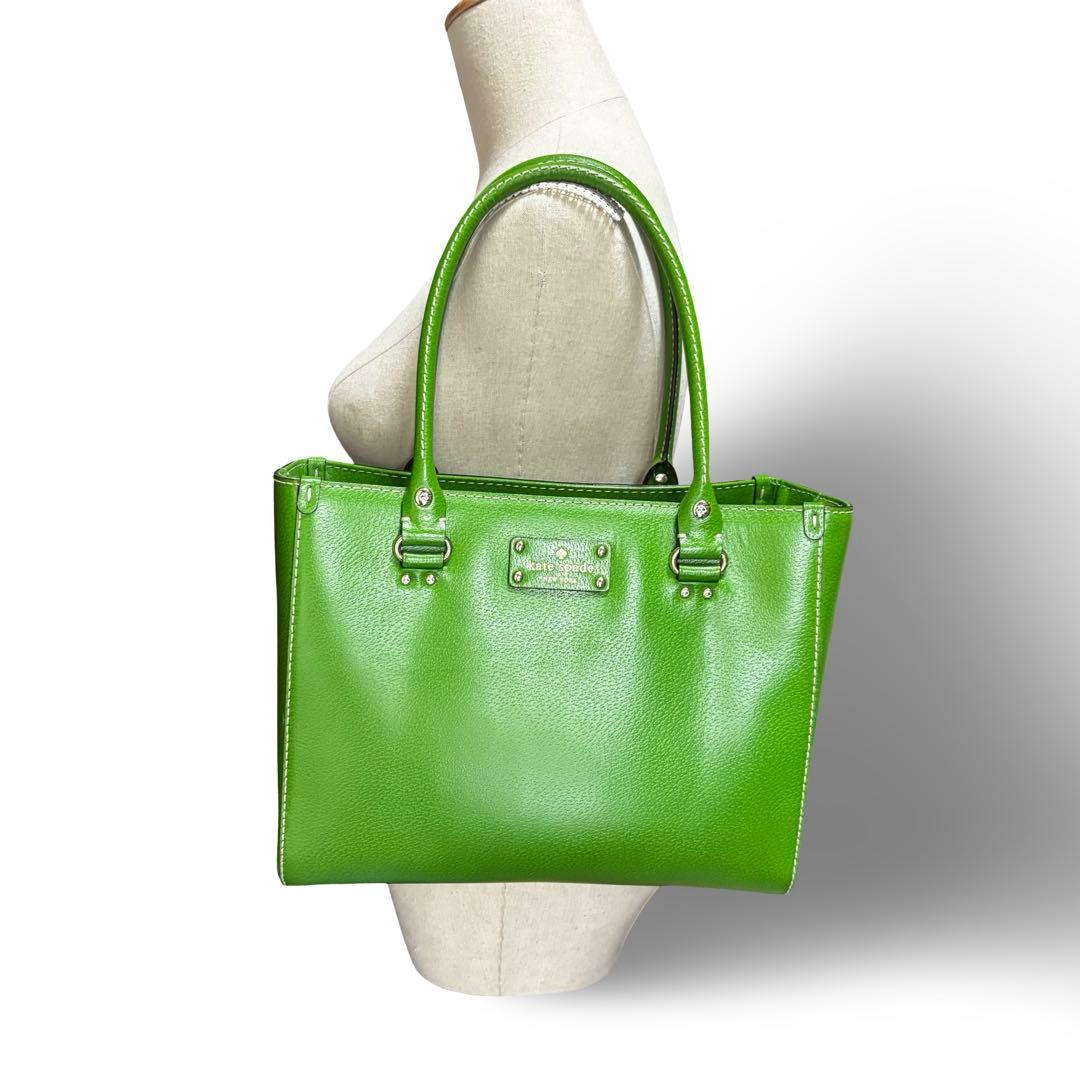 ダイヤ様ケイトスペードニューヨーク　トートバッグ　レザー　グリーン　肩掛け大容量