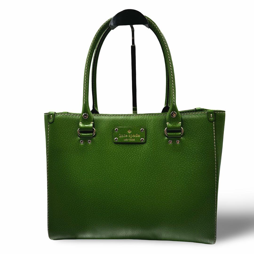 ダイヤ様ケイトスペードニューヨーク　トートバッグ　レザー　グリーン　肩掛け大容量