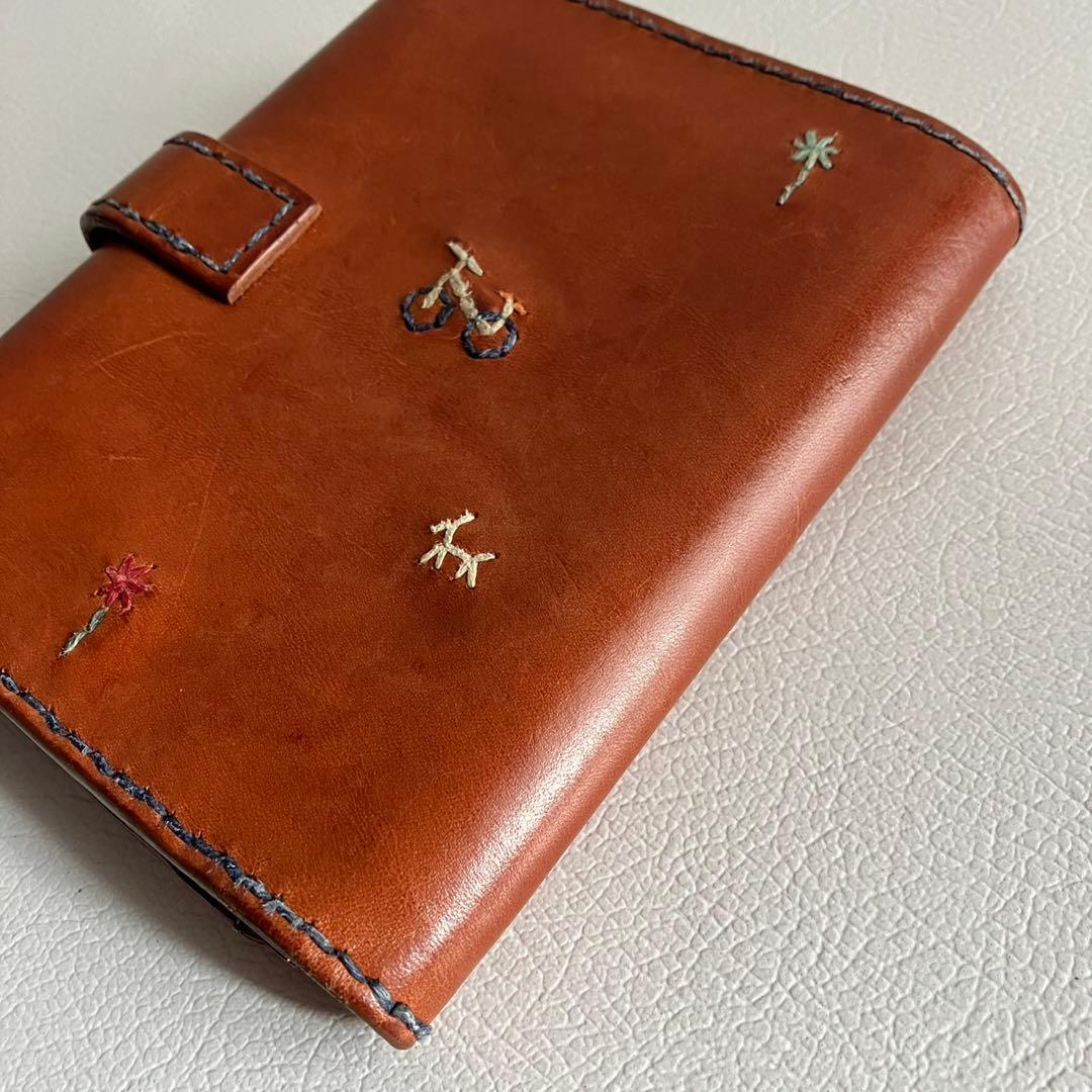 廃盤 希少 HENRY CUIR 折り財布 手帳型 刺繍 レザー ブラウン